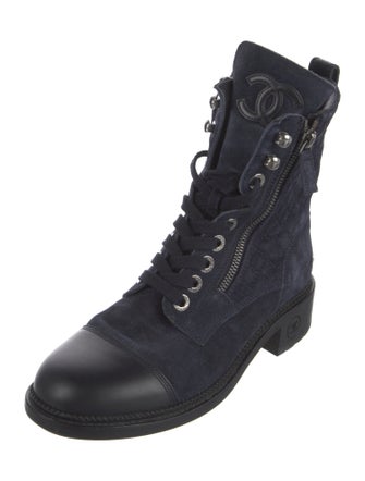 Chanel Interlocking CC Logo Suede Combat Boots
