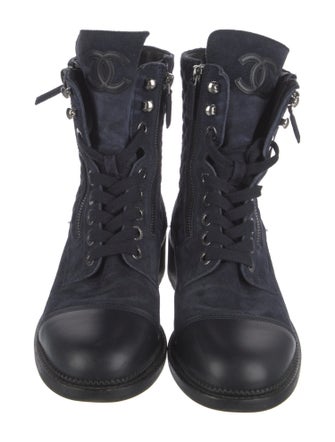 Chanel Interlocking CC Logo Suede Combat Boots