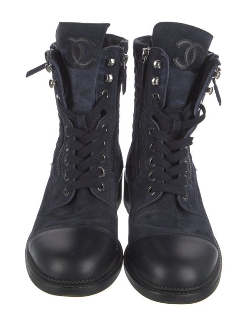 Chanel Interlocking CC Logo Suede Combat Boots