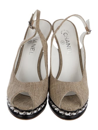 Chanel Interlocking CC Logo Canvas Slingback Pumps