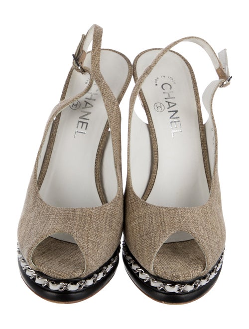 Chanel Interlocking CC Logo Canvas Slingback Pumps