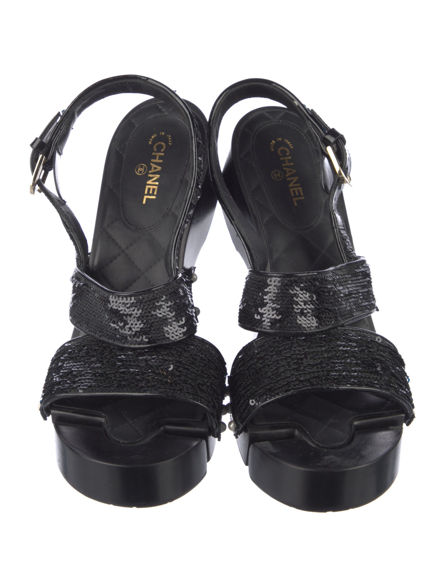 Chanel Interlocking CC Logo Sequins Slingback Sandals