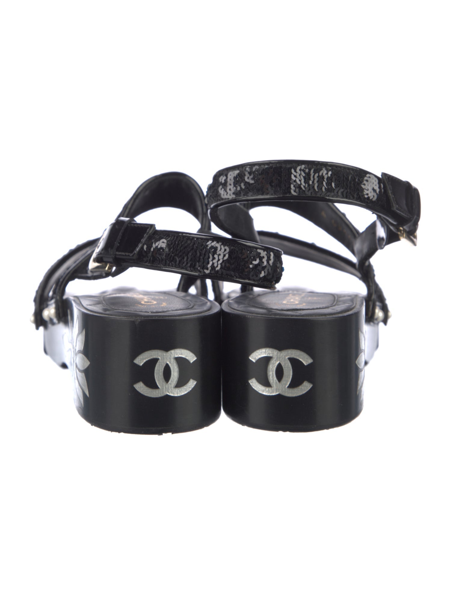 Chanel Interlocking CC Logo Sequins Slingback Sandals