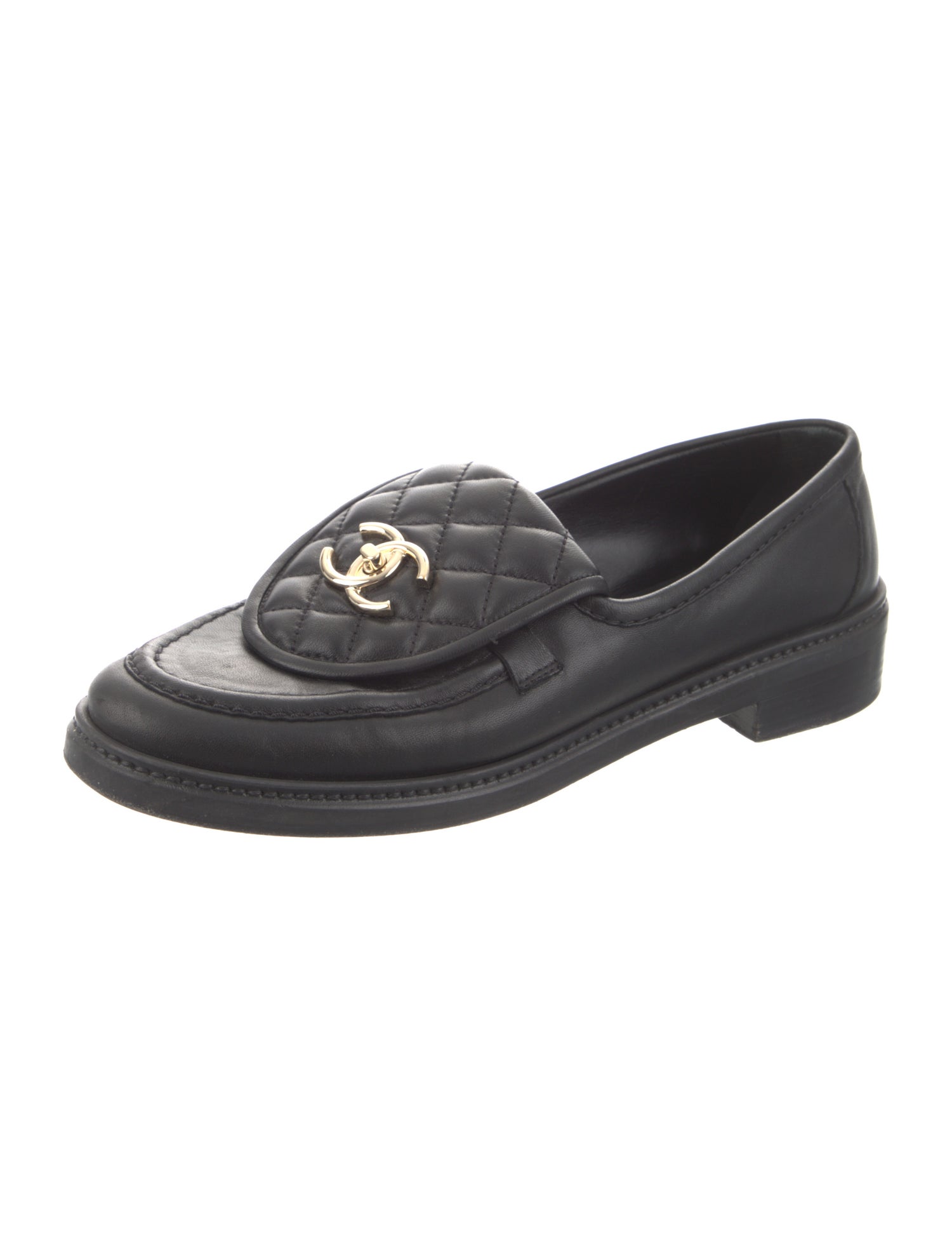 Chanel Interlocking CC Logo Leather Loafers