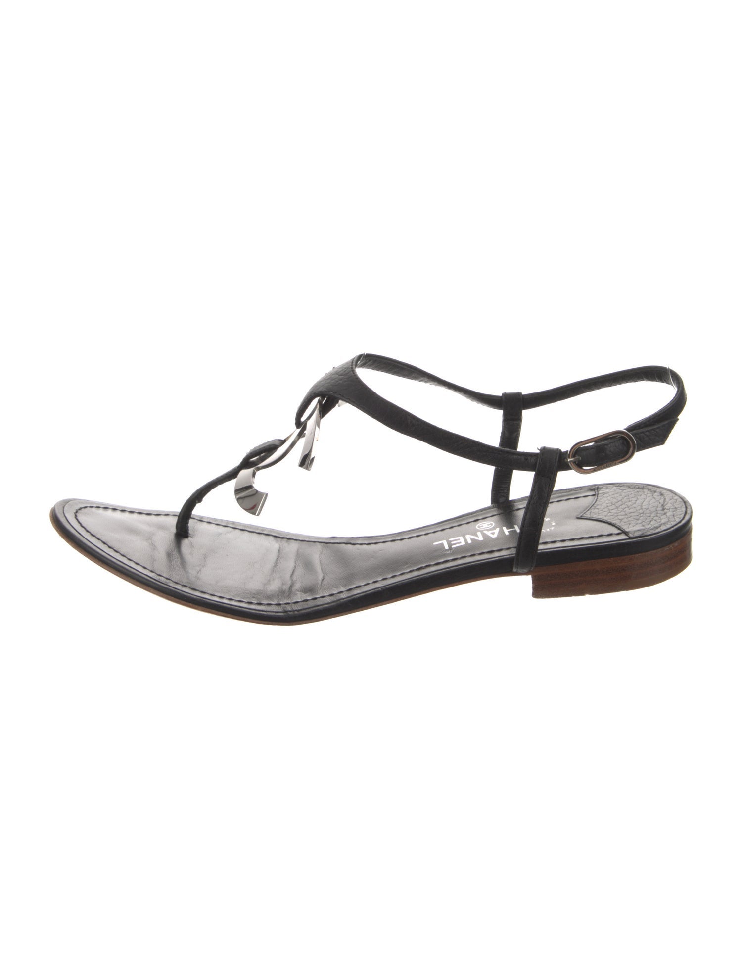 Chanel Interlocking CC Logo Leather T-Strap Sandals