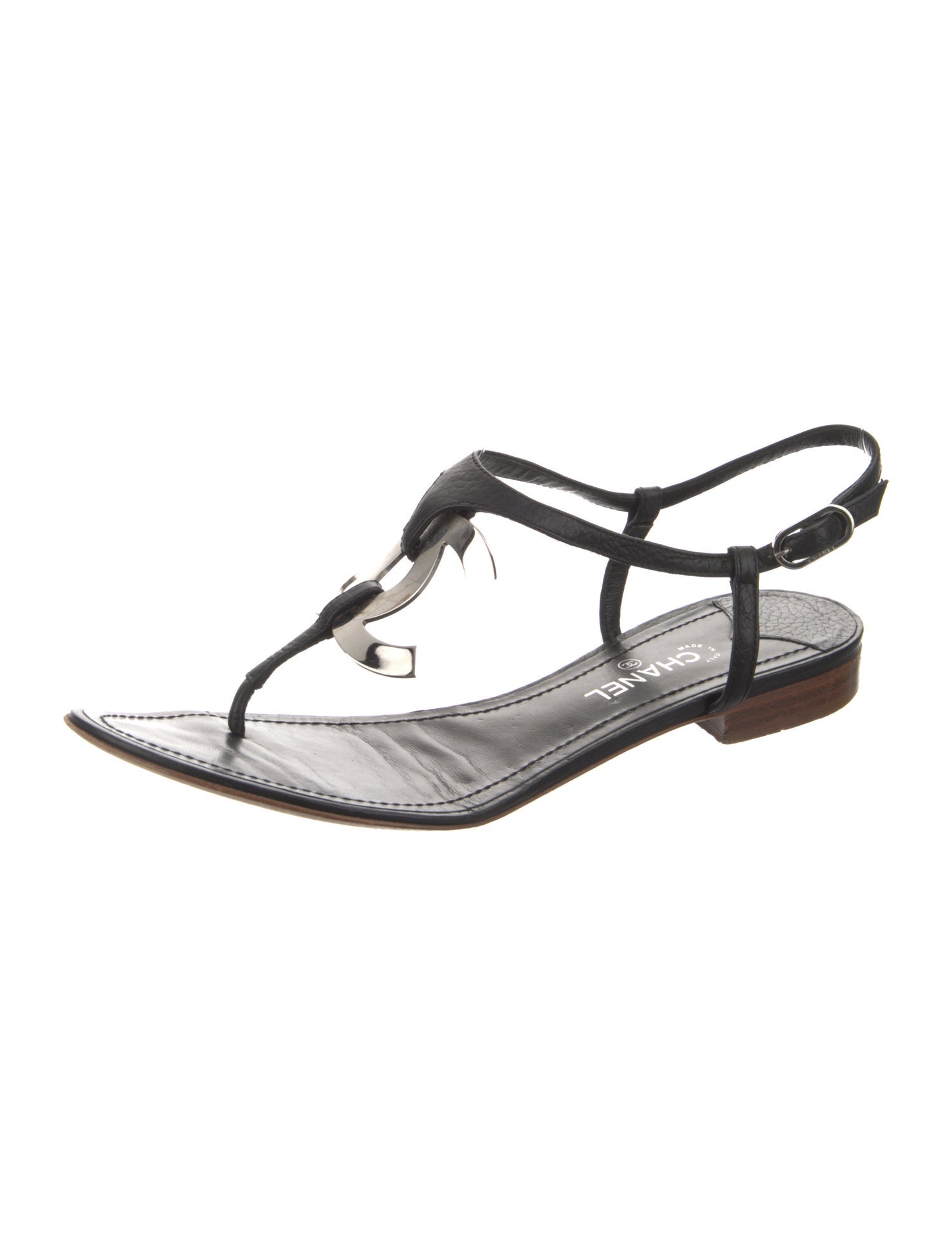 Chanel Interlocking CC Logo Leather T-Strap Sandals