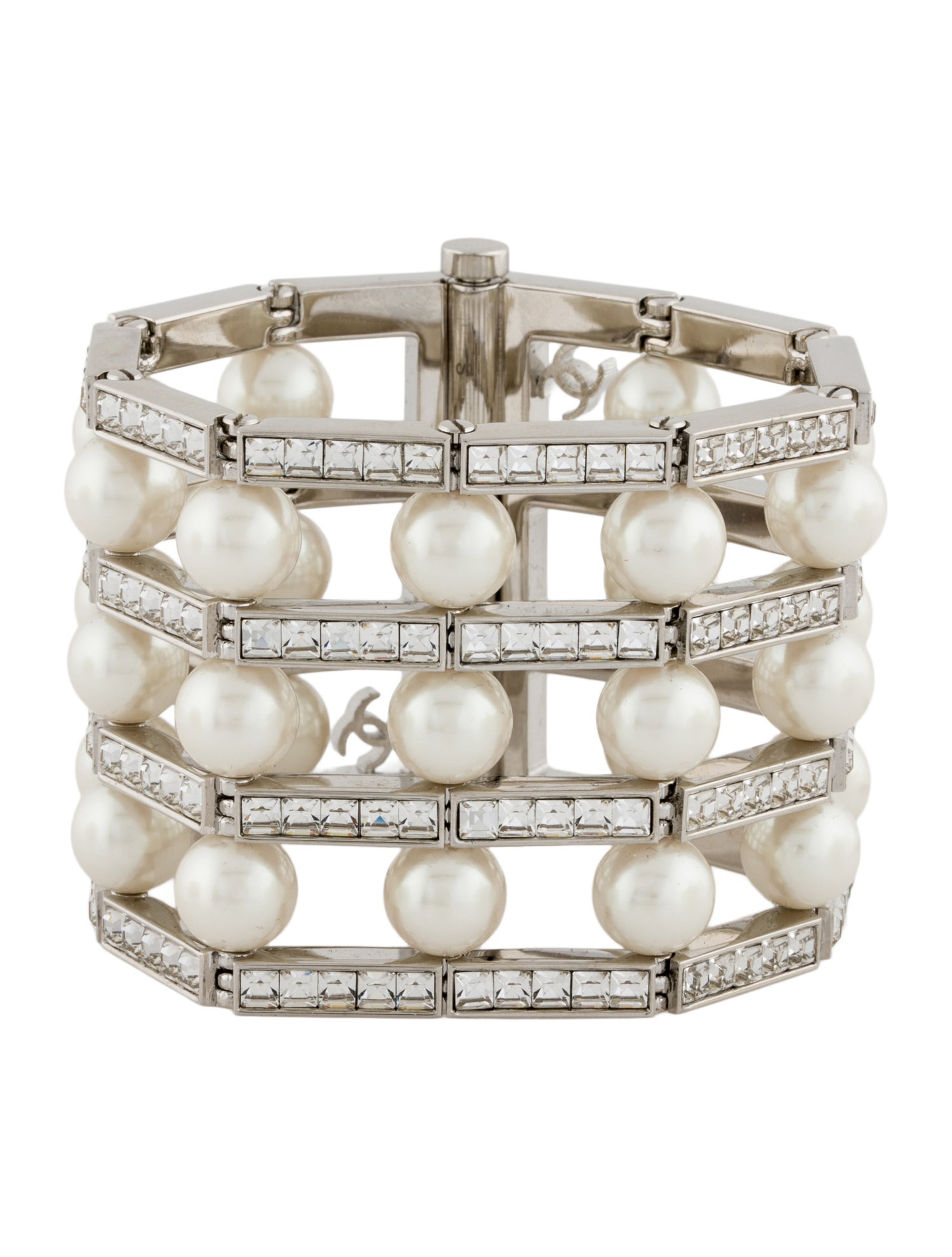 Chanel 2019 Faux Pearl & Strass CC Link Bracelet