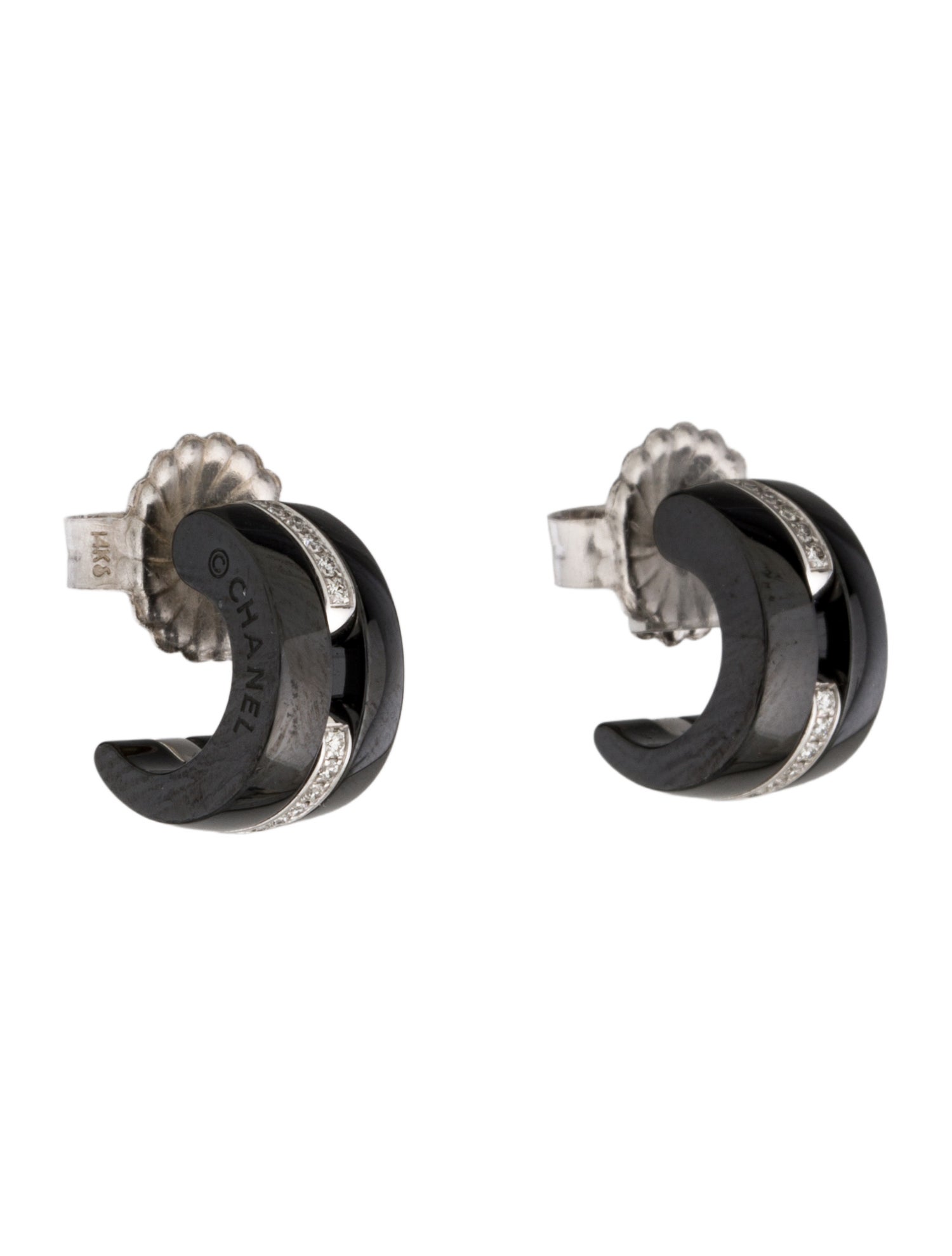 Chanel 18K Ceramic & Diamond Ultra Huggie Earrings