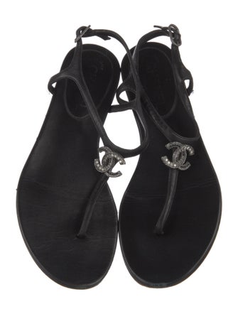 Chanel Interlocking CC Logo Leather T-Strap Sandals