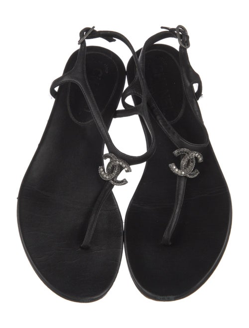 Chanel Interlocking CC Logo Leather T-Strap Sandals