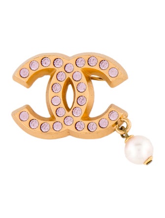 Chanel Faux Pearl & Strass CC Brooch