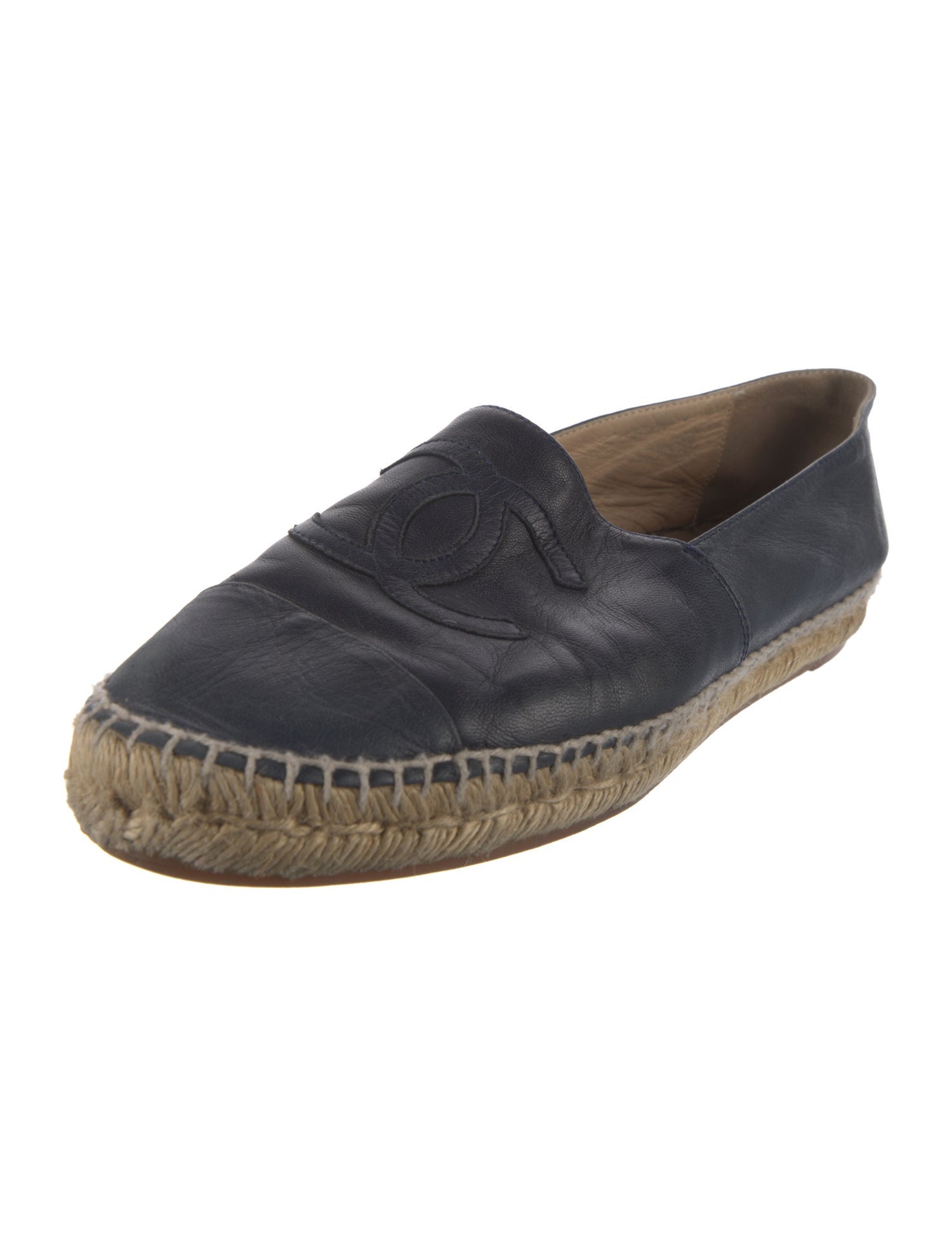 Chanel Interlocking CC Logo Leather Espadrilles