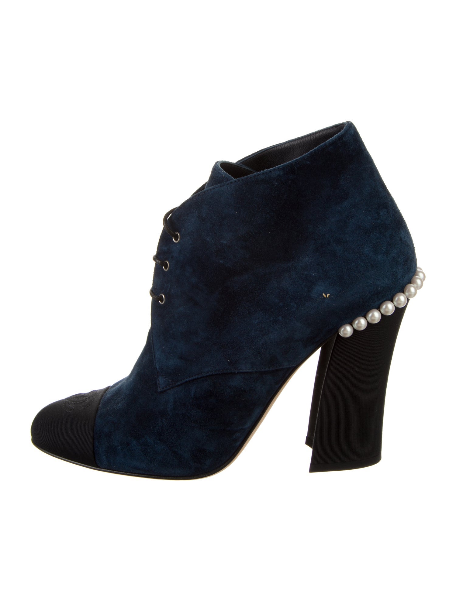 Chanel Interlocking CC Logo Suede Lace-Up Boots