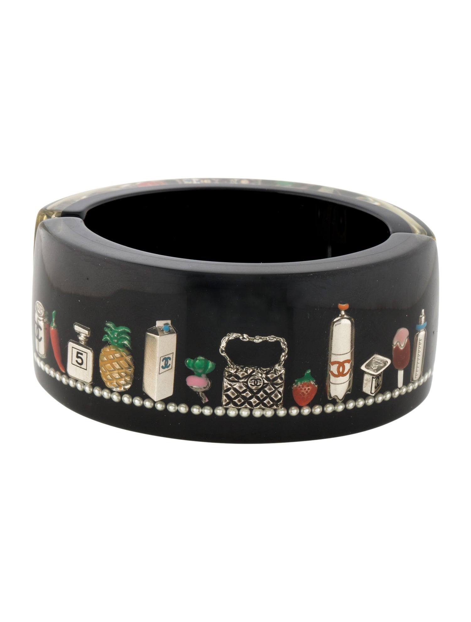 Chanel Faux Pearl & Enamel CC Supermarket Hinged Bangle