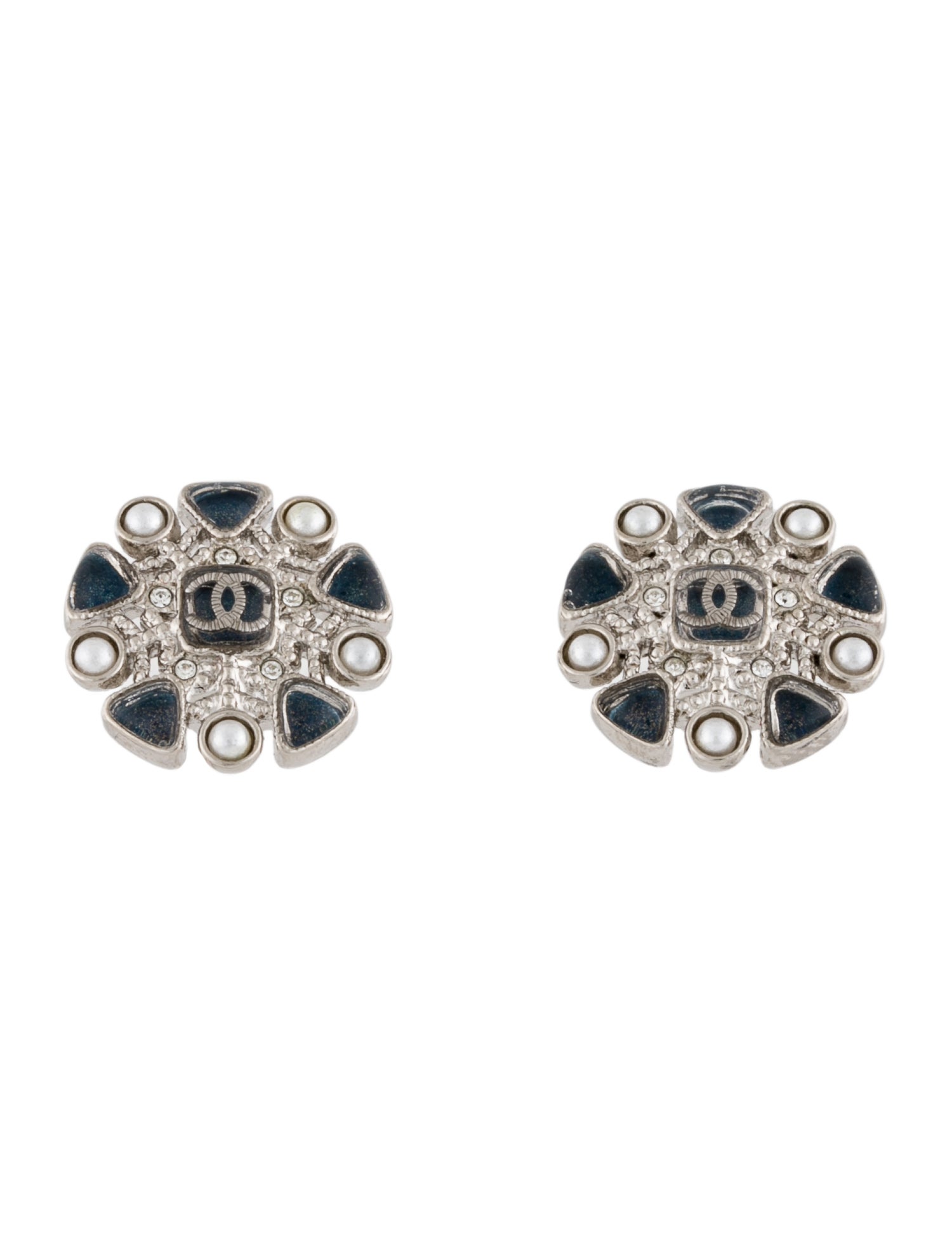 Chanel Faux Pearl, Strass & Gripoix CC Stud Earrings
