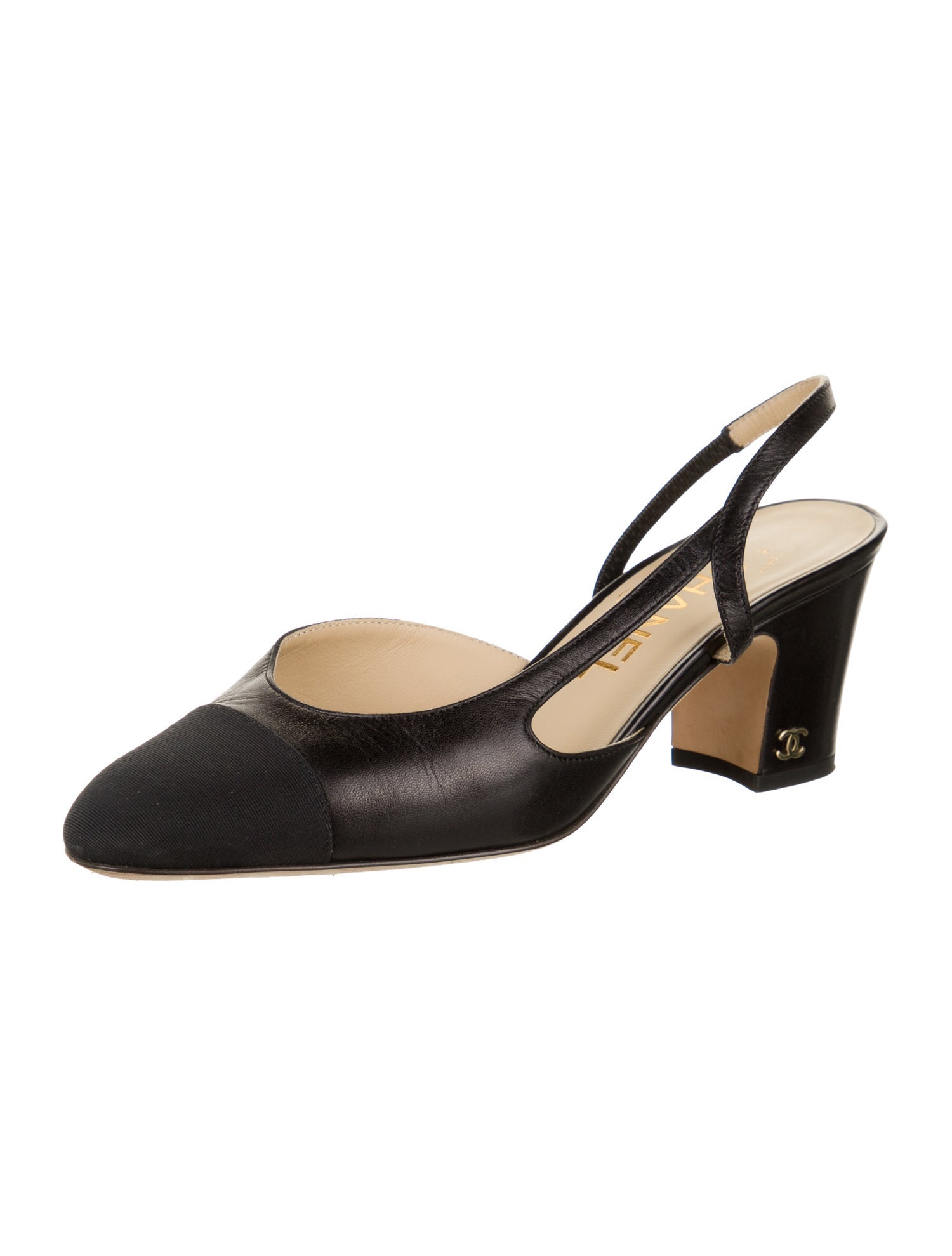 Chanel Interlocking CC Logo Leather Slingback Pumps