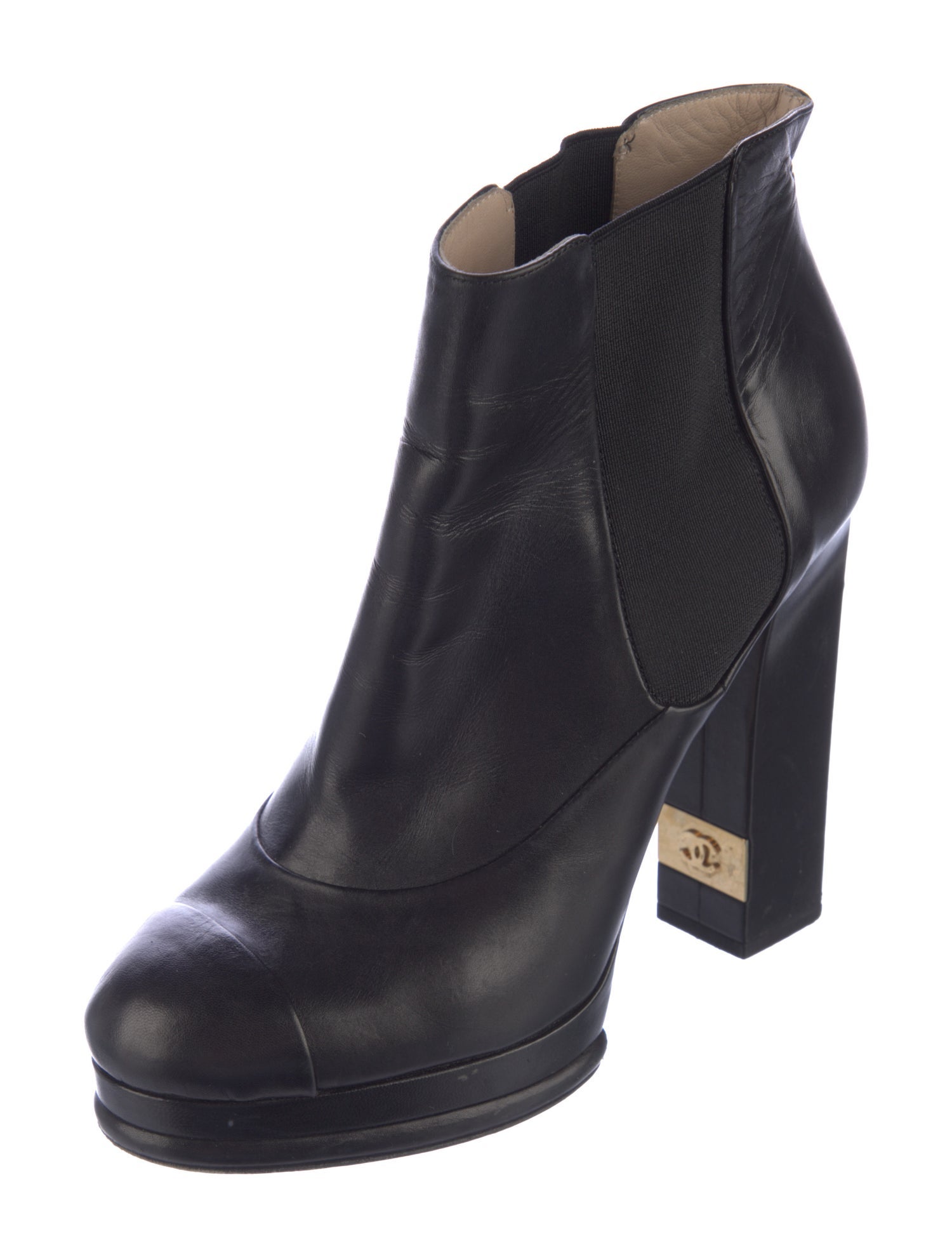 Chanel Interlocking CC Logo Leather Chelsea Boots