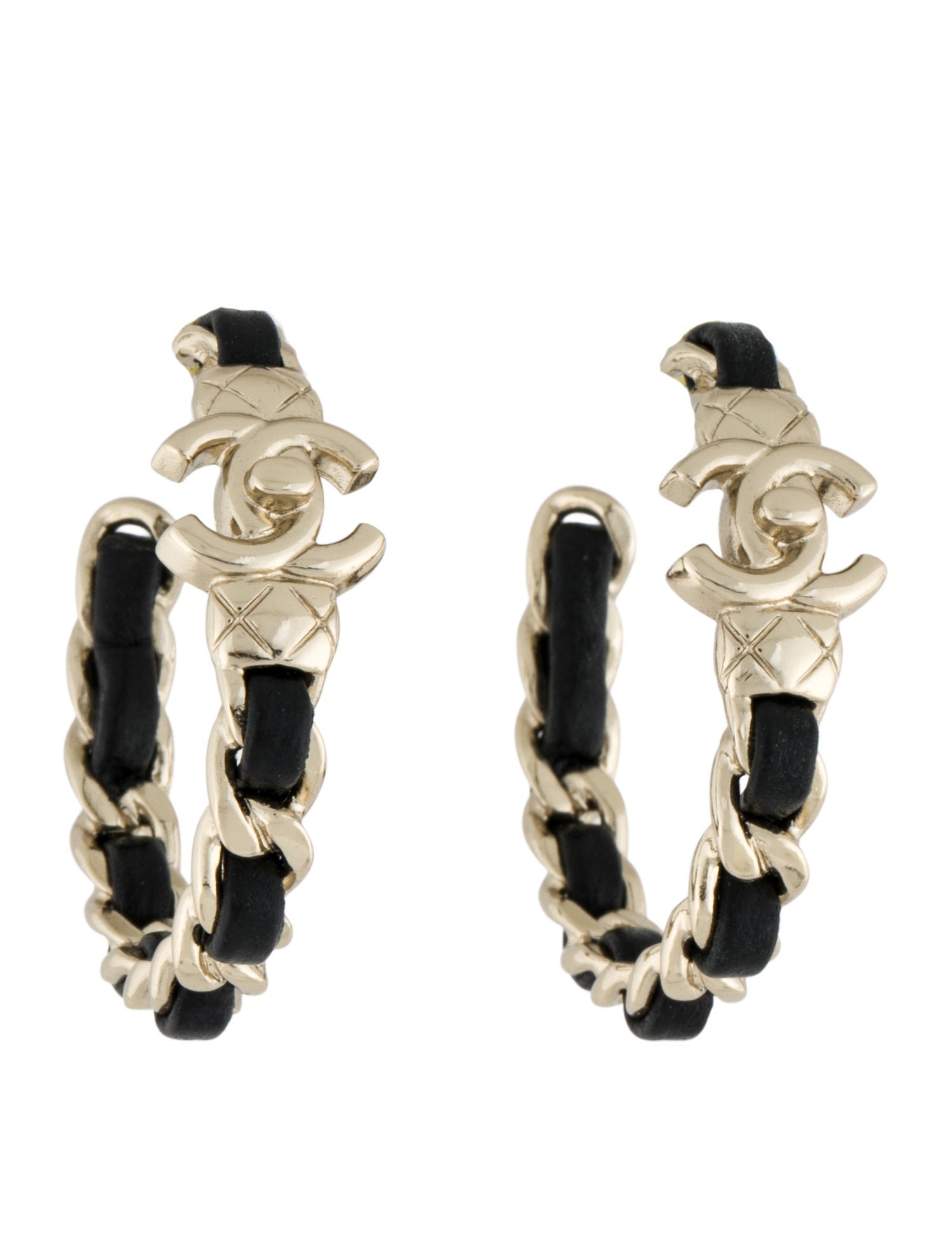 Chanel 2022 Leather CC Hoop Earrings