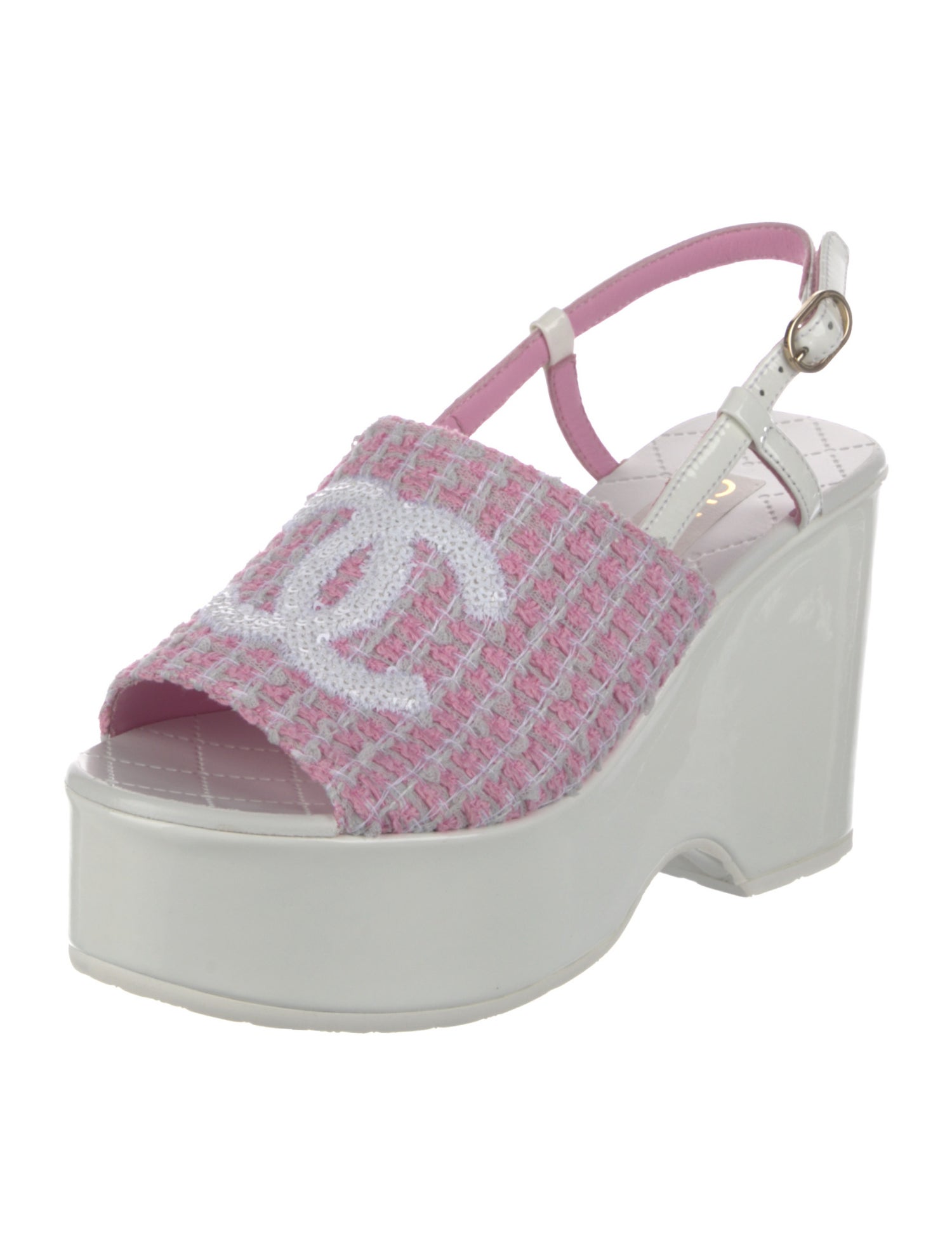 Chanel Interlocking CC Logo Sequin Embellishments Slingback Sandals