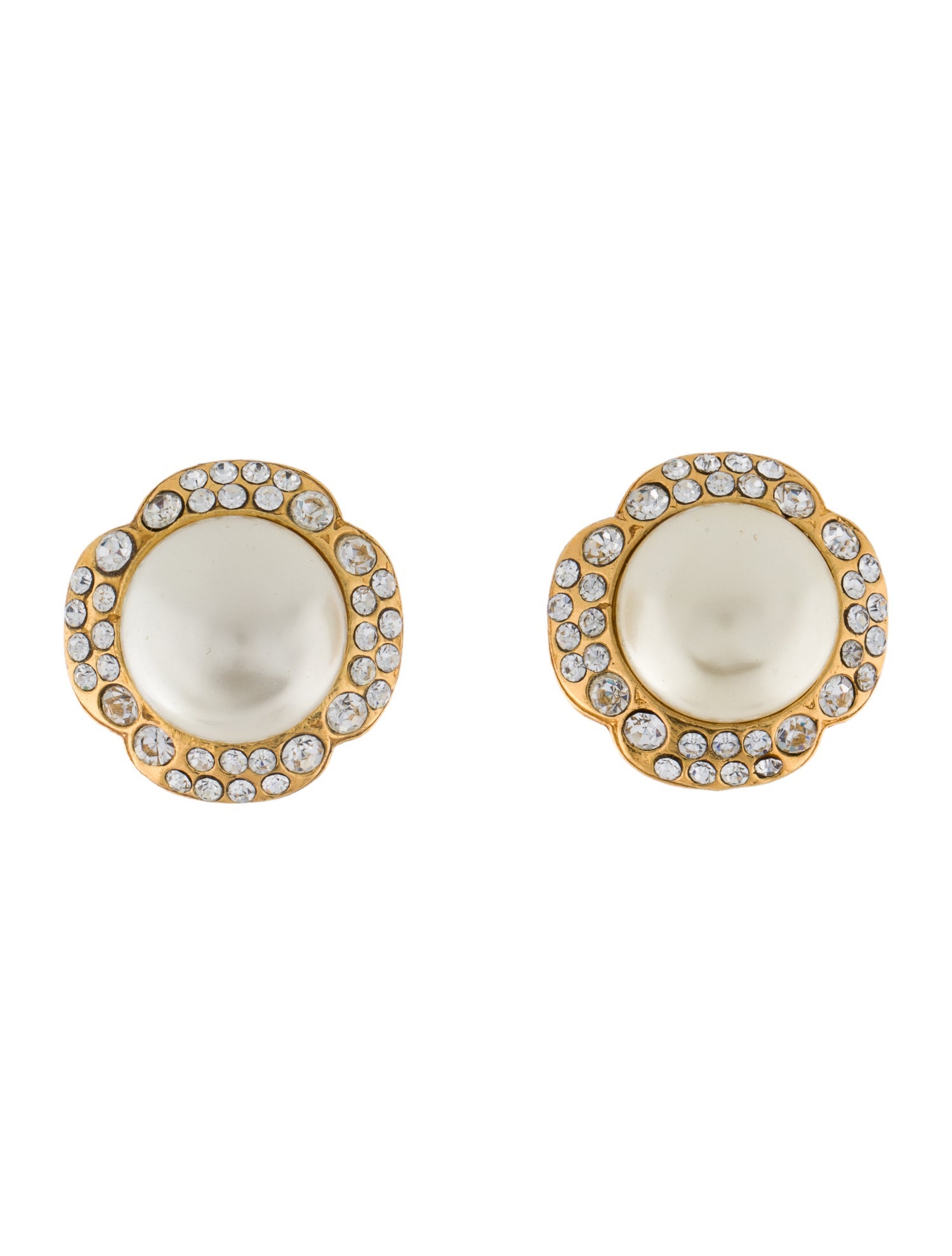 Chanel Vintage Faux Pearl & Strass Clip-On Earrings