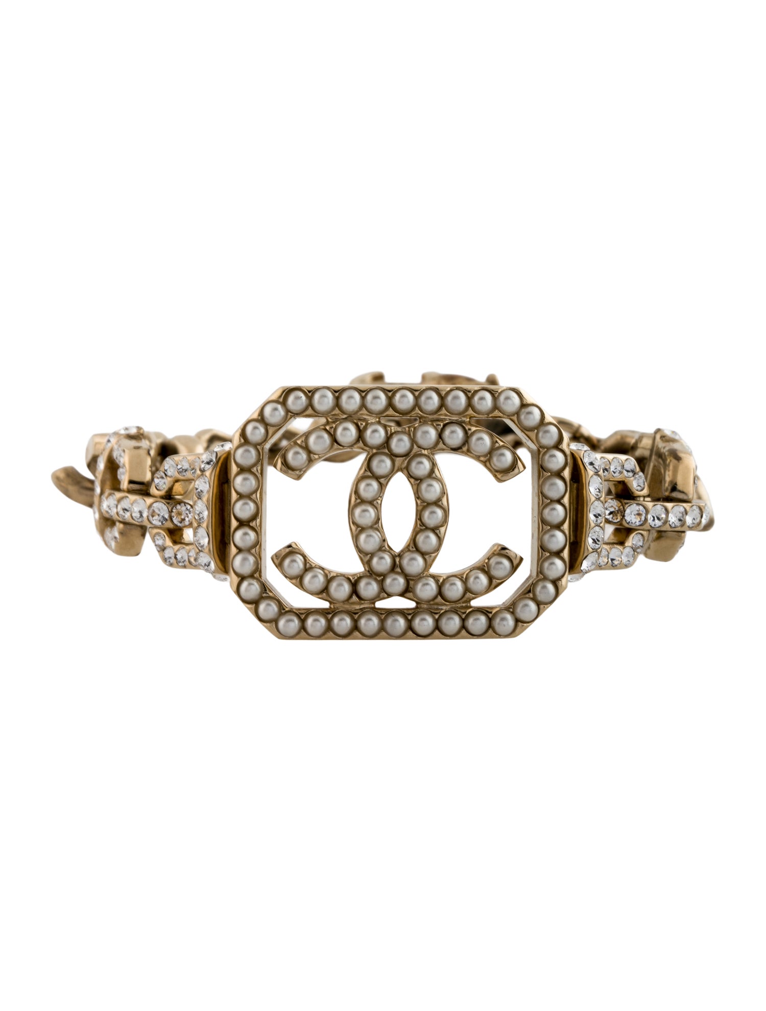 Chanel 2020 Faux Pearl & Strass CC Station Bracelet