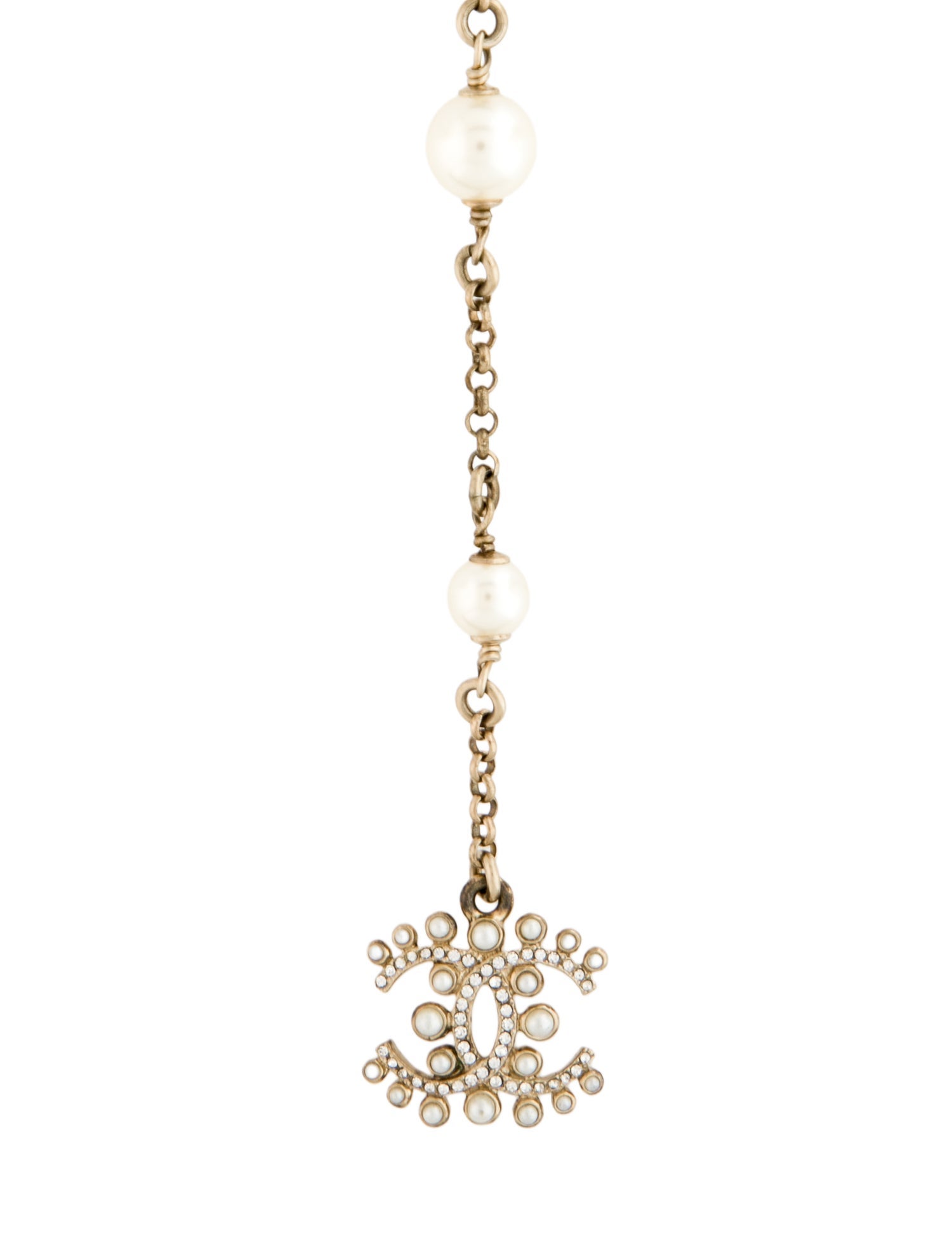 Chanel 2019 Faux Pearl & Strass CC Lavalier Necklace