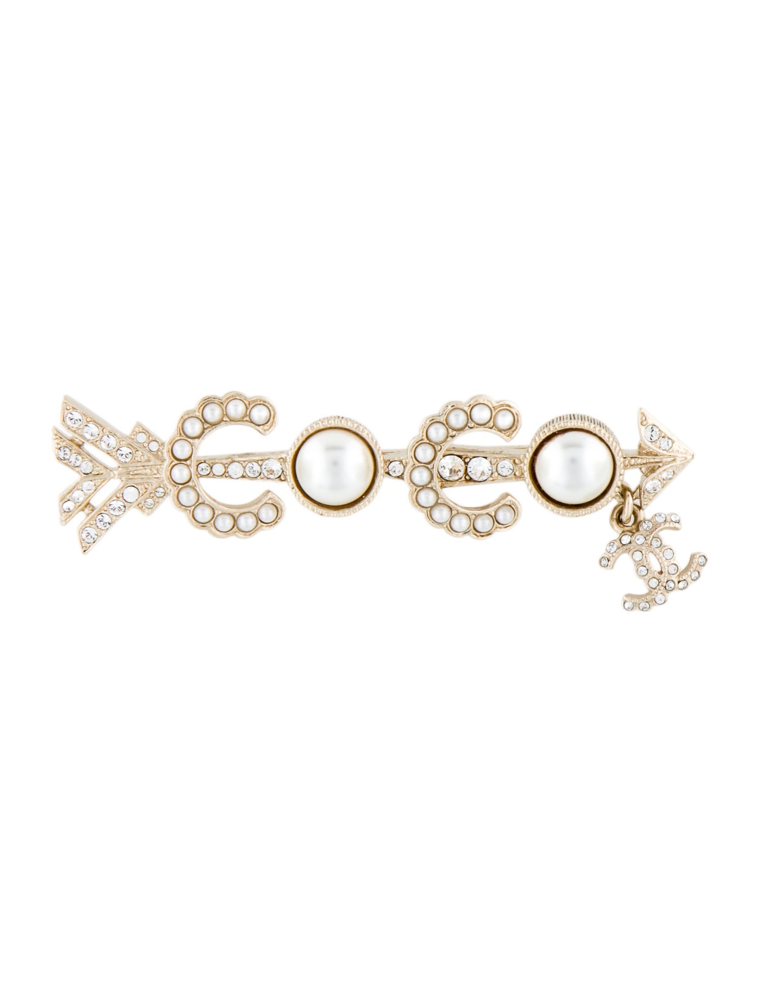 Chanel 2020 Faux Pearl & Strass CC Coco Arrow Brooch