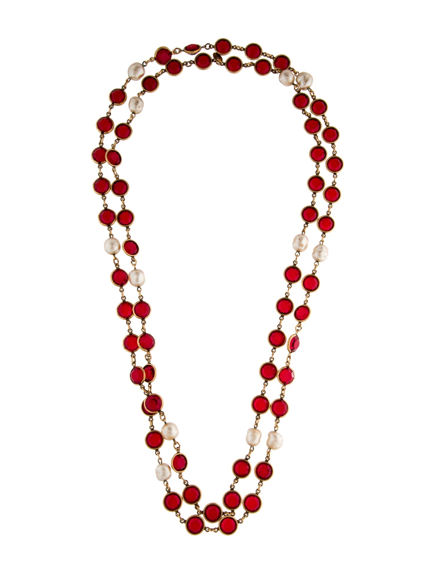 Chanel Vintage Faux Pearl & Crystal Chicklet Sautoir Necklace