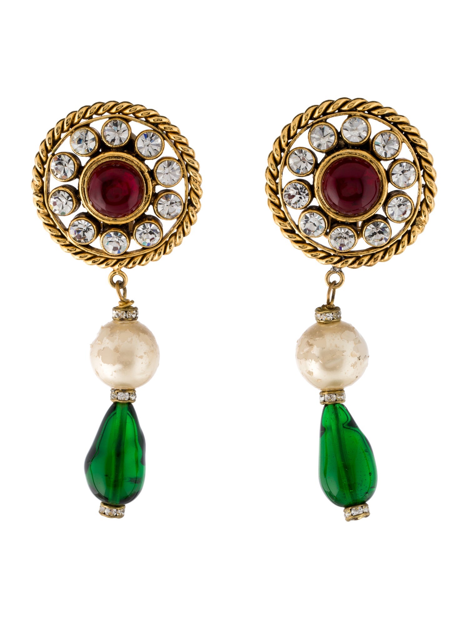 Chanel Vintage Faux Pearl, Crystal & Gripoix Drop Clip-On Earrings