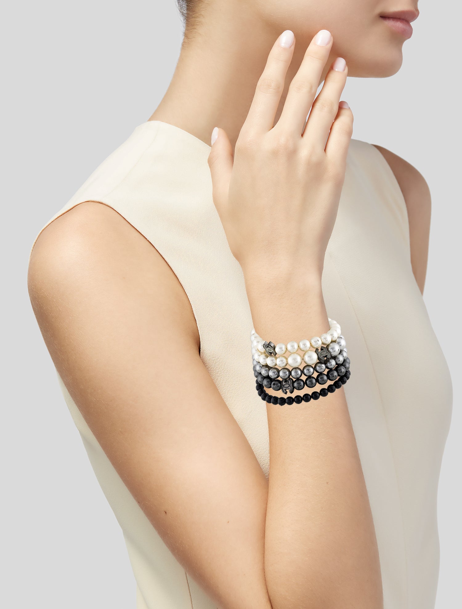 Chanel Faux Pearl & Resin CC Multistrand Bracelet