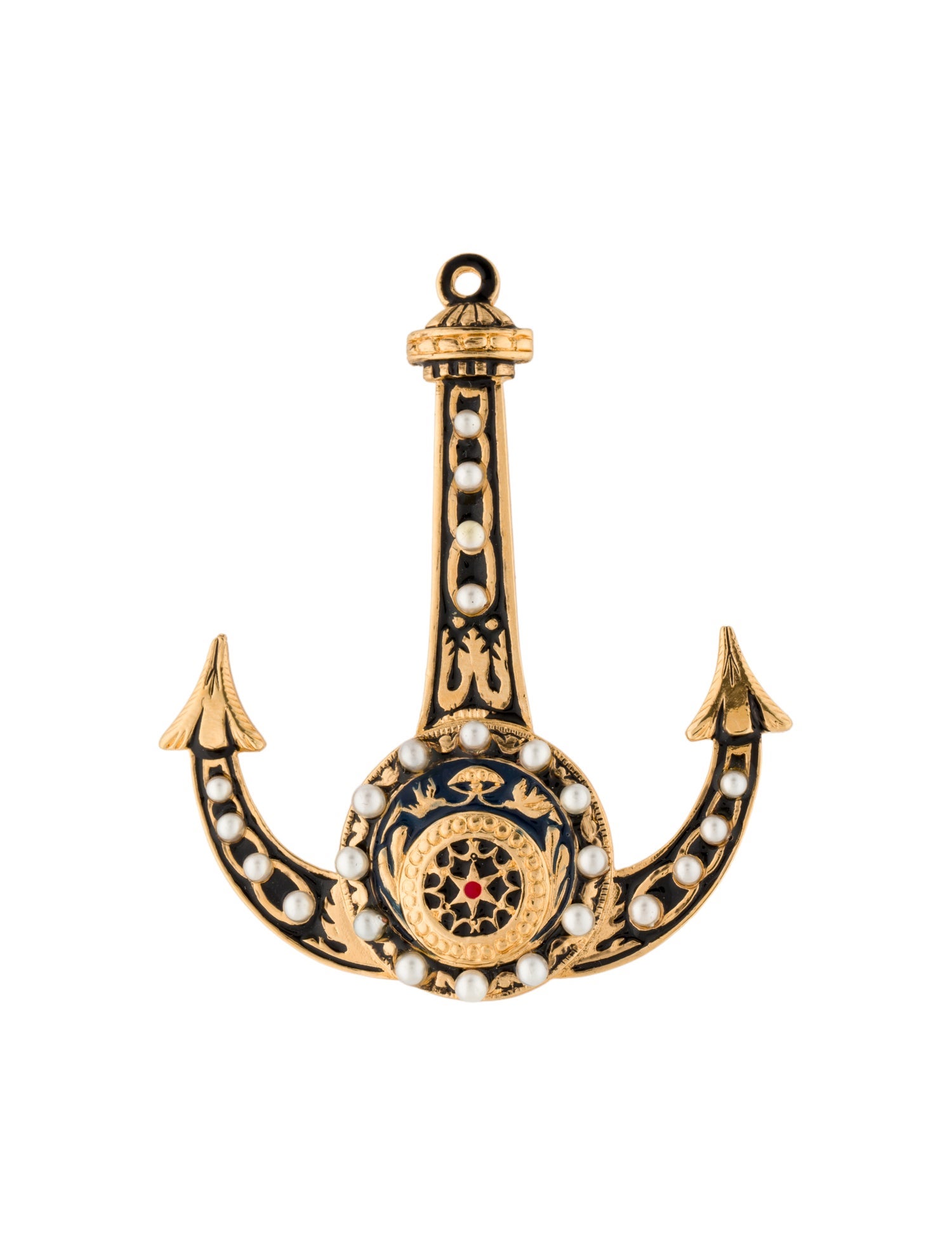 Chanel Vintage Enamel & Faux Pearl Anchor Brooch