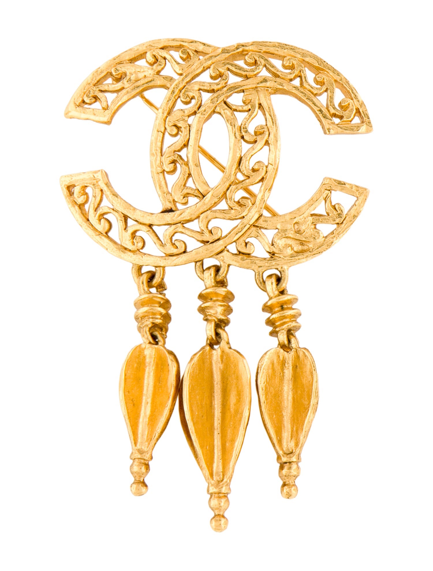 Chanel Vintage Filigree CC Dangle Brooch