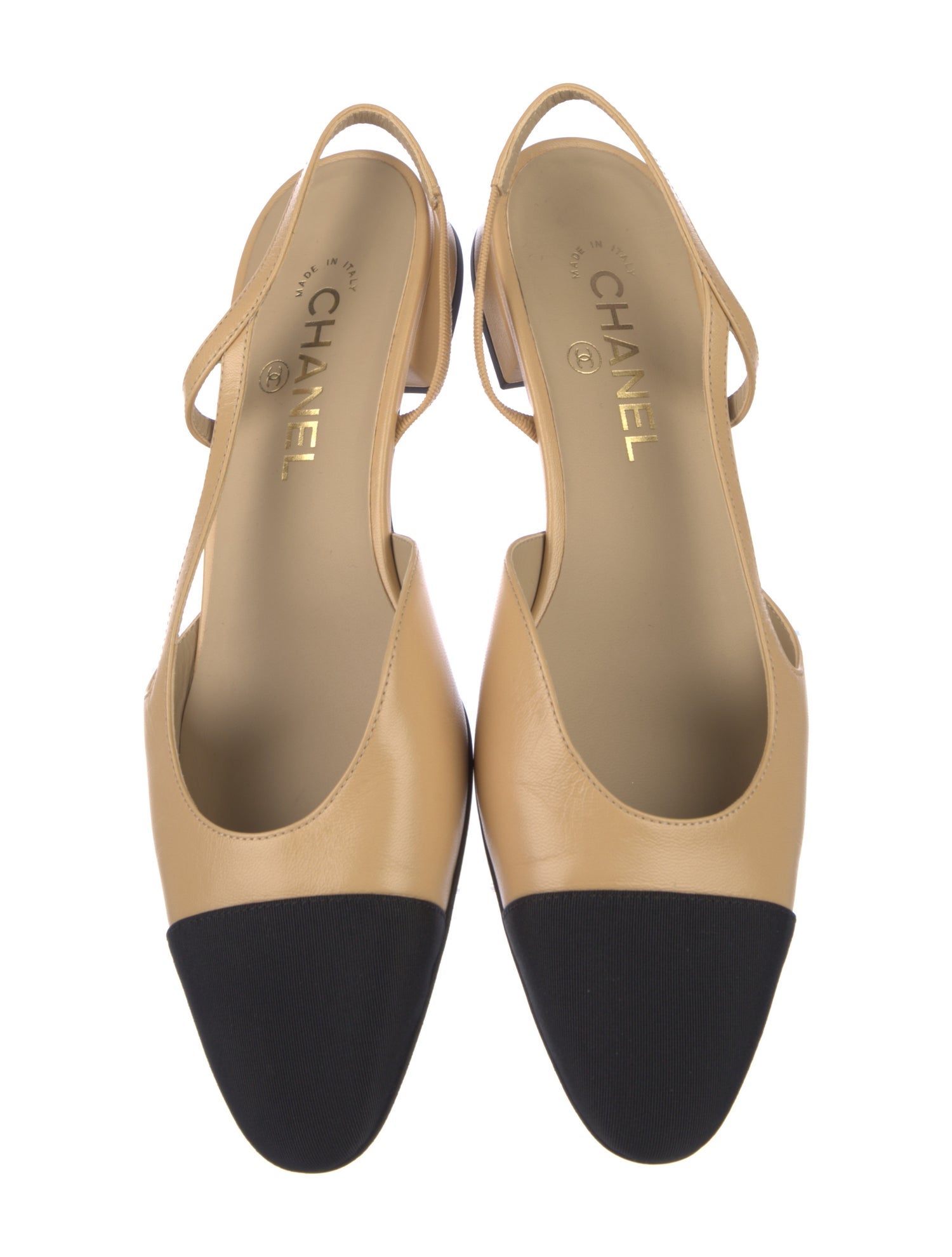 Chanel Interlocking CC Logo Leather Slingback Flats