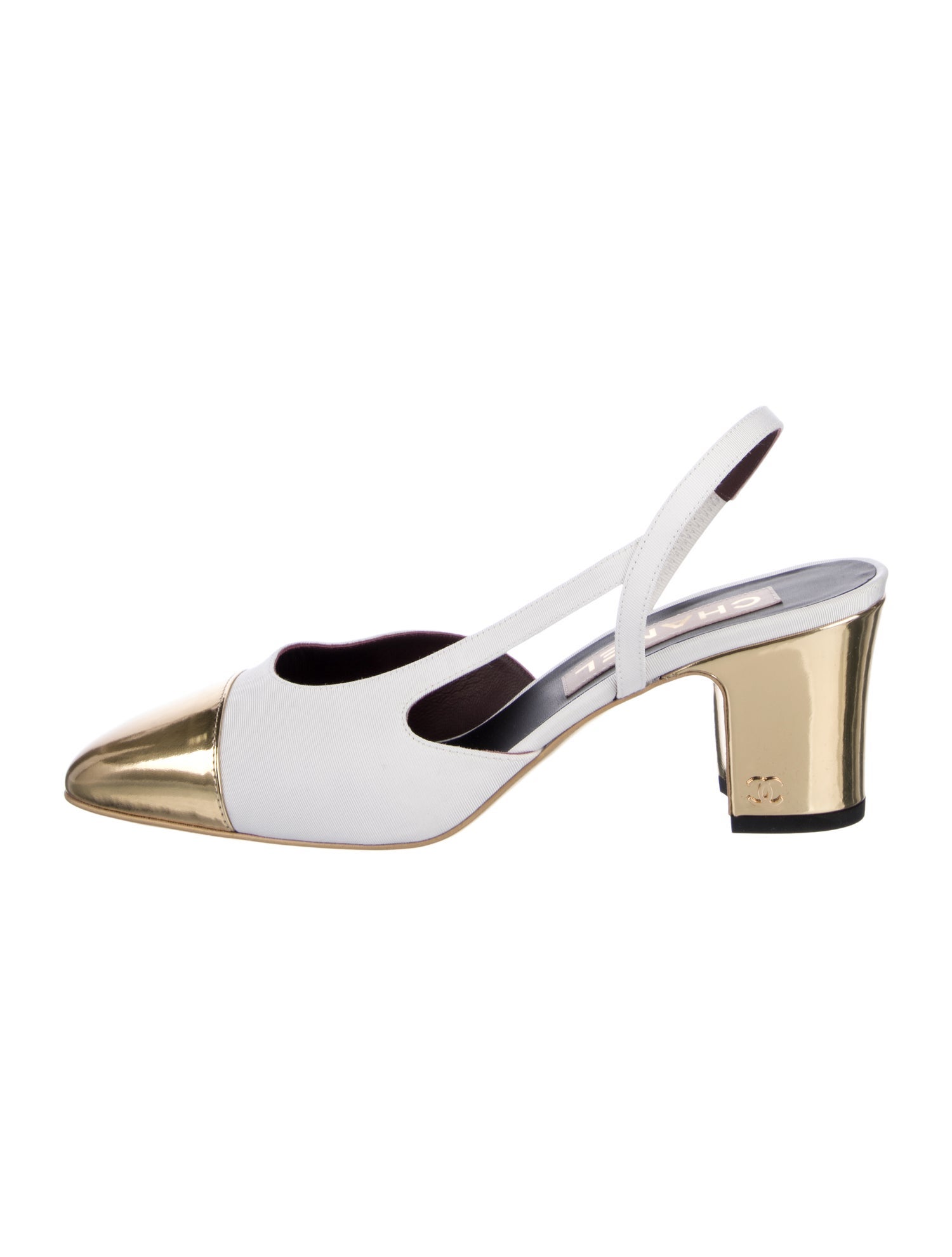 Chanel Interlocking CC Logo Grosgrain Trim Slingback Pumps