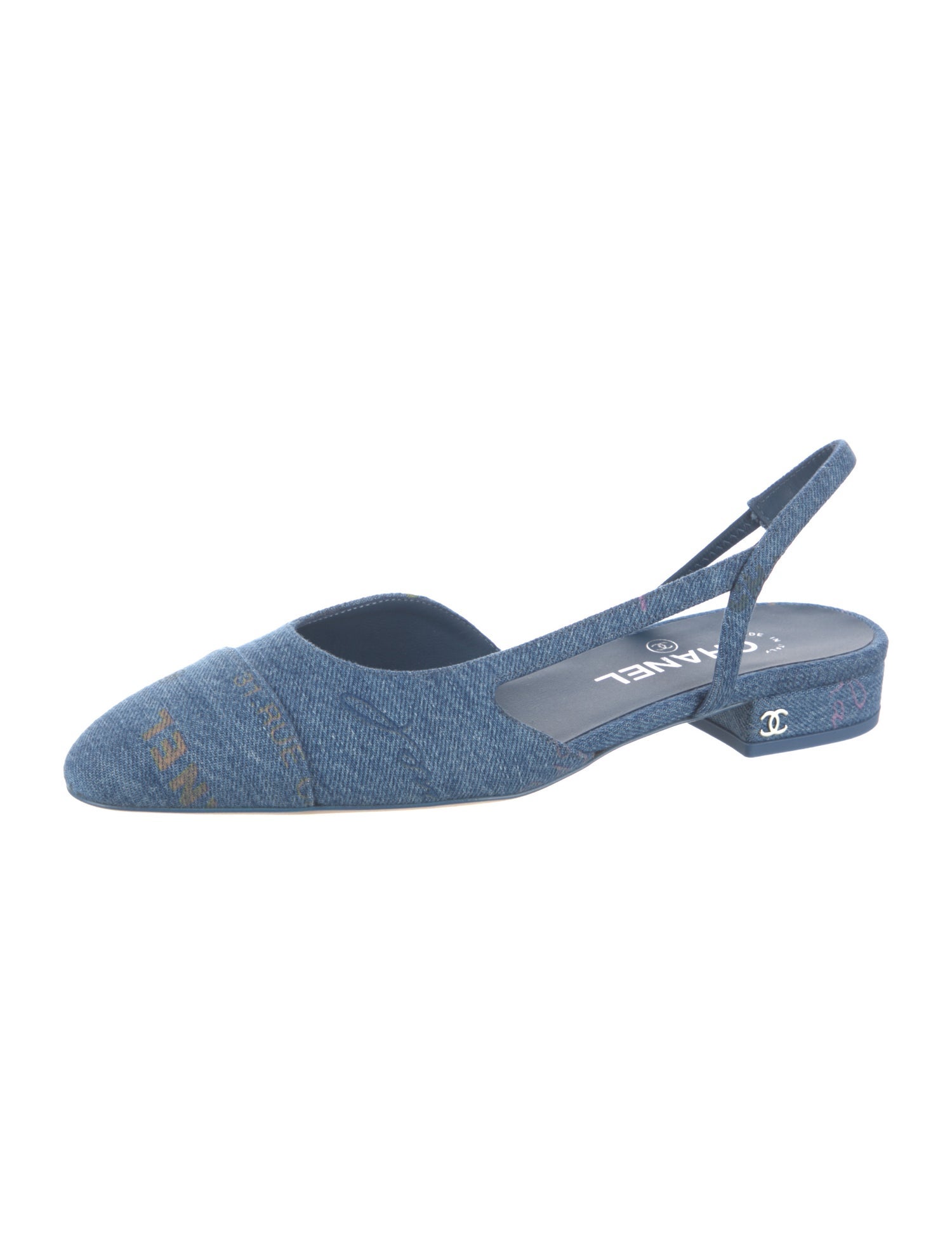 Chanel Interlocking CC Logo Denim Slingback Flats
