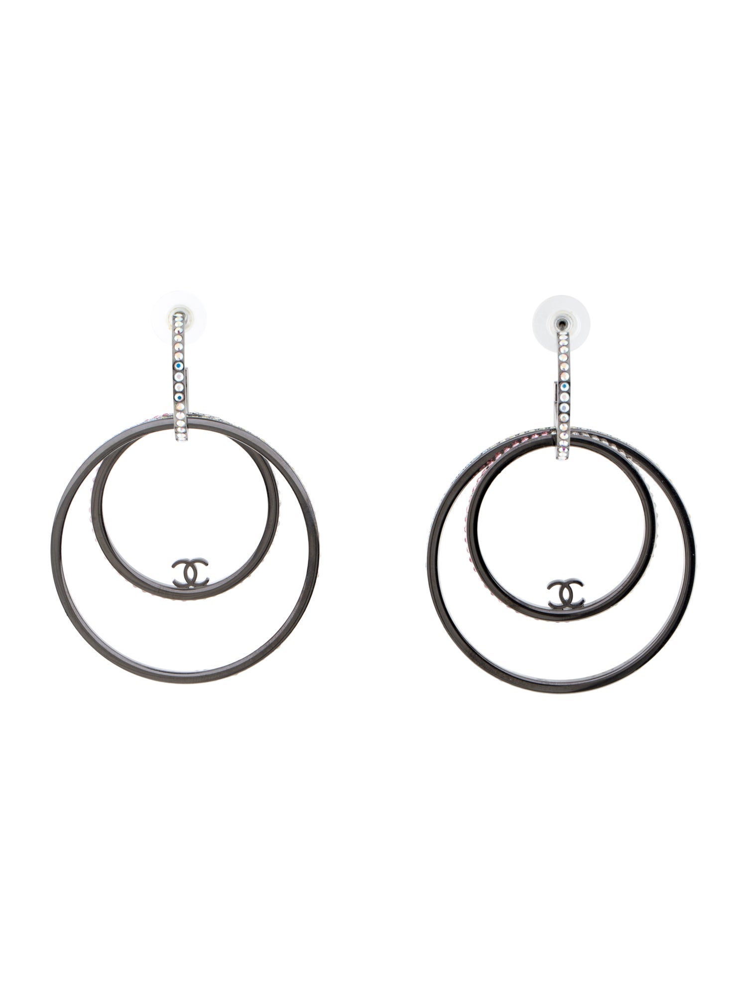 Chanel Strass CC Circle Drop Earrings