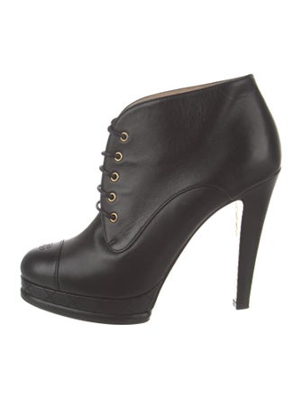 Chanel Interlocking CC Logo Leather Lace-Up Boots