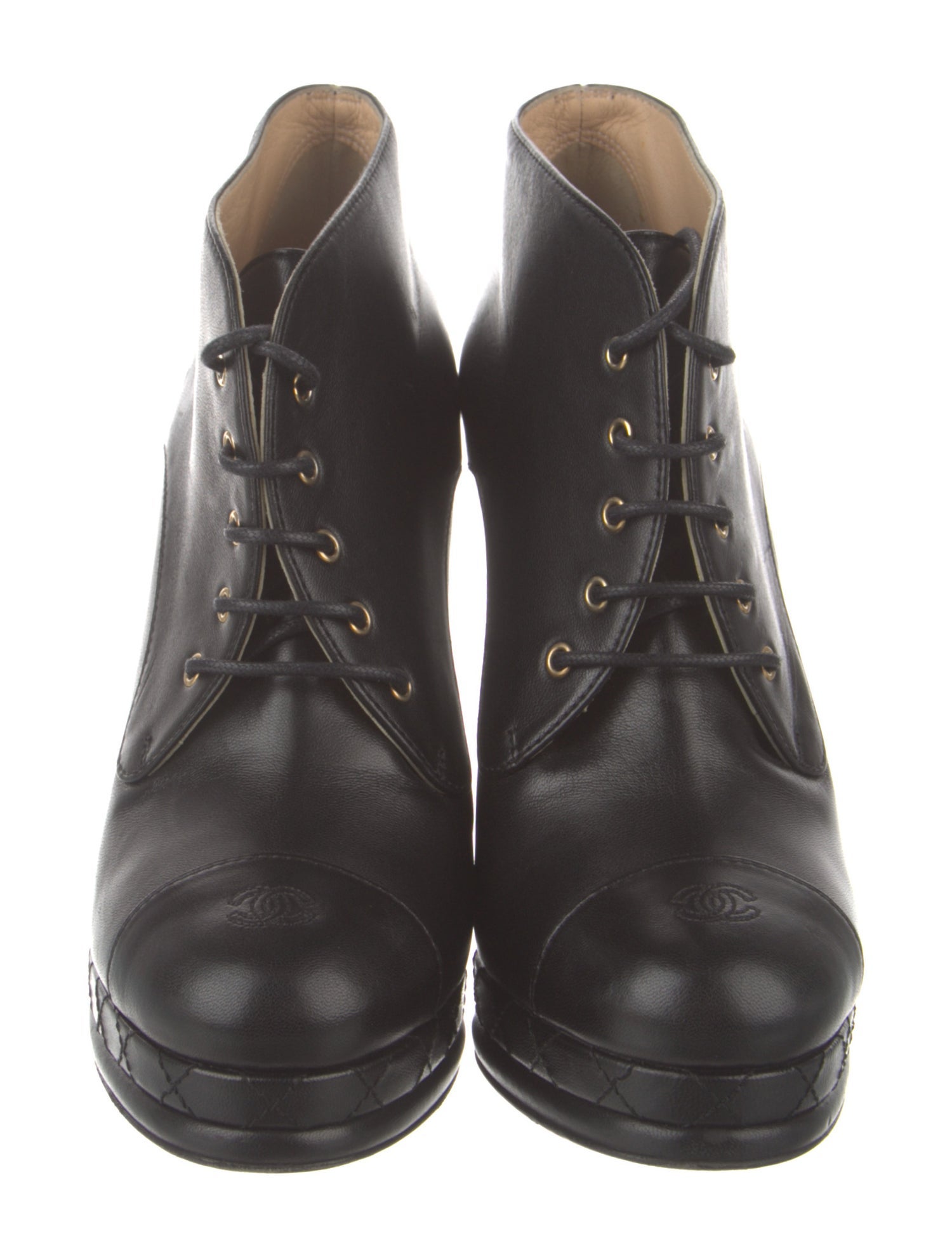 Chanel Interlocking CC Logo Leather Lace-Up Boots