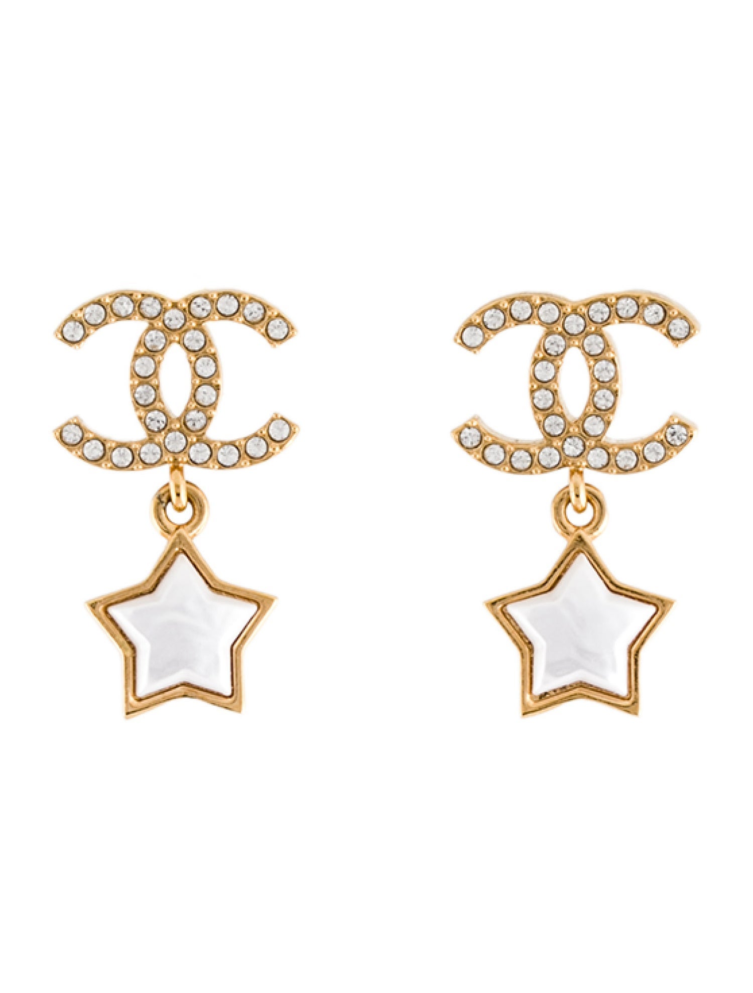 Chanel 2024 Faux Pearl & Strass CC Star Drop Earrings