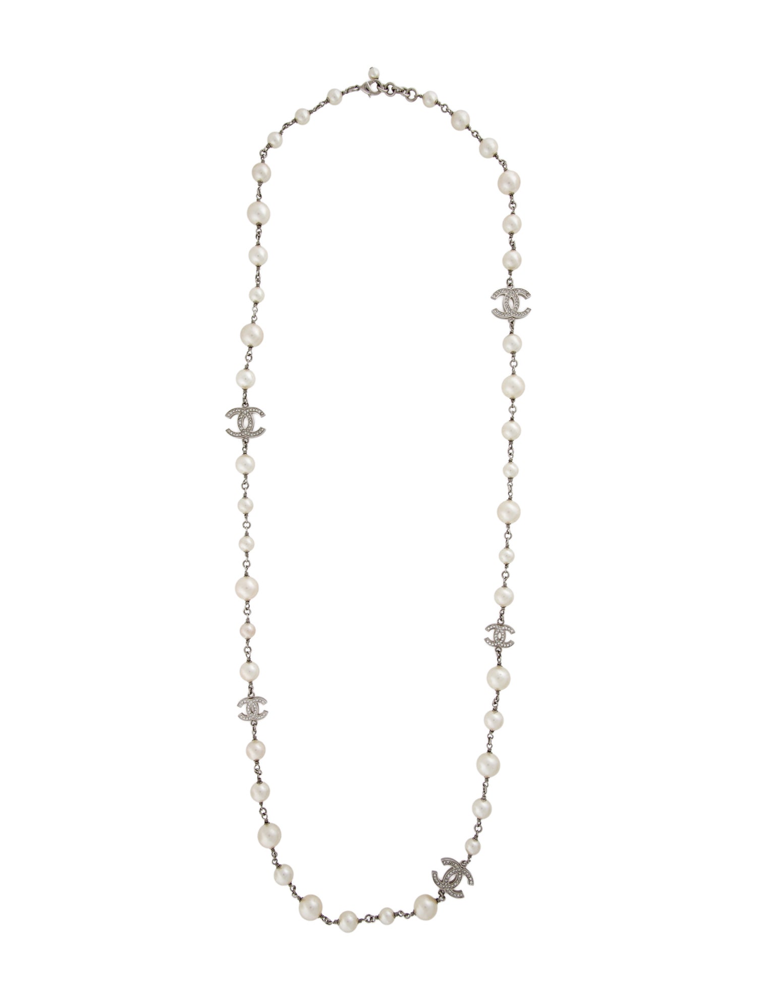 Chanel Faux Pearl & Strass CC Station Necklace