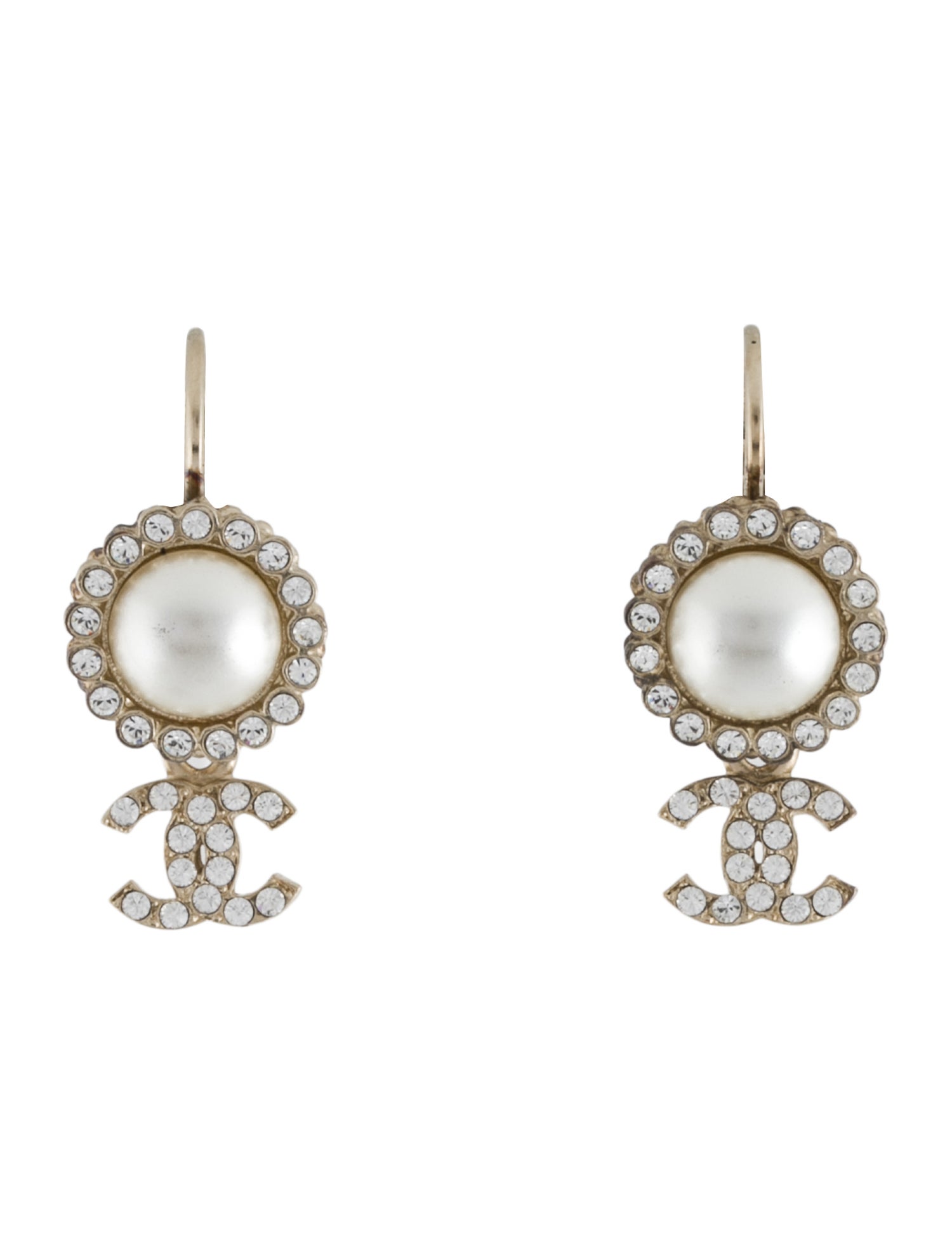 Chanel Faux Pearl & Strass CC Drop Earrings