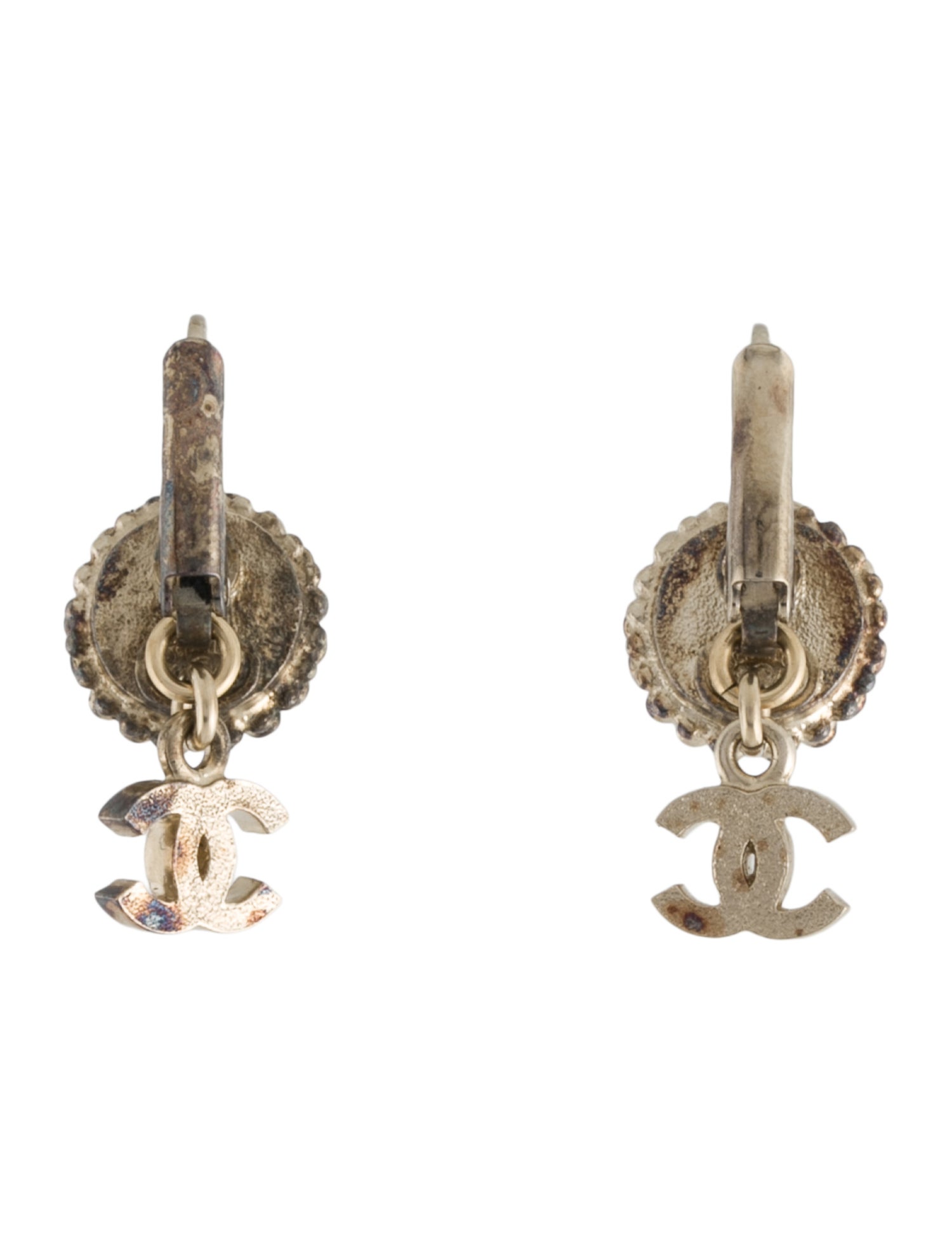 Chanel Faux Pearl & Strass CC Drop Earrings