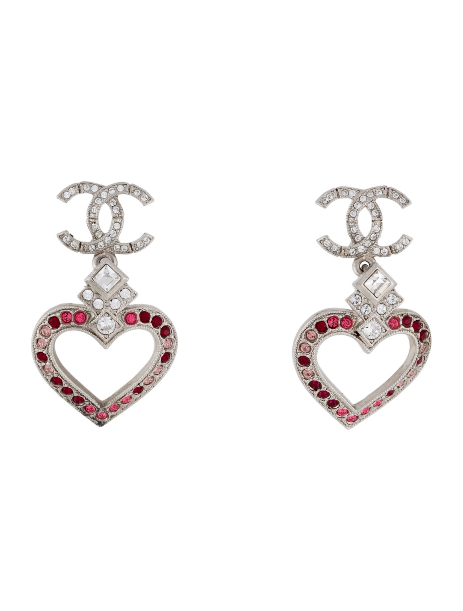 Chanel Strass CC Heart Drop Earrings