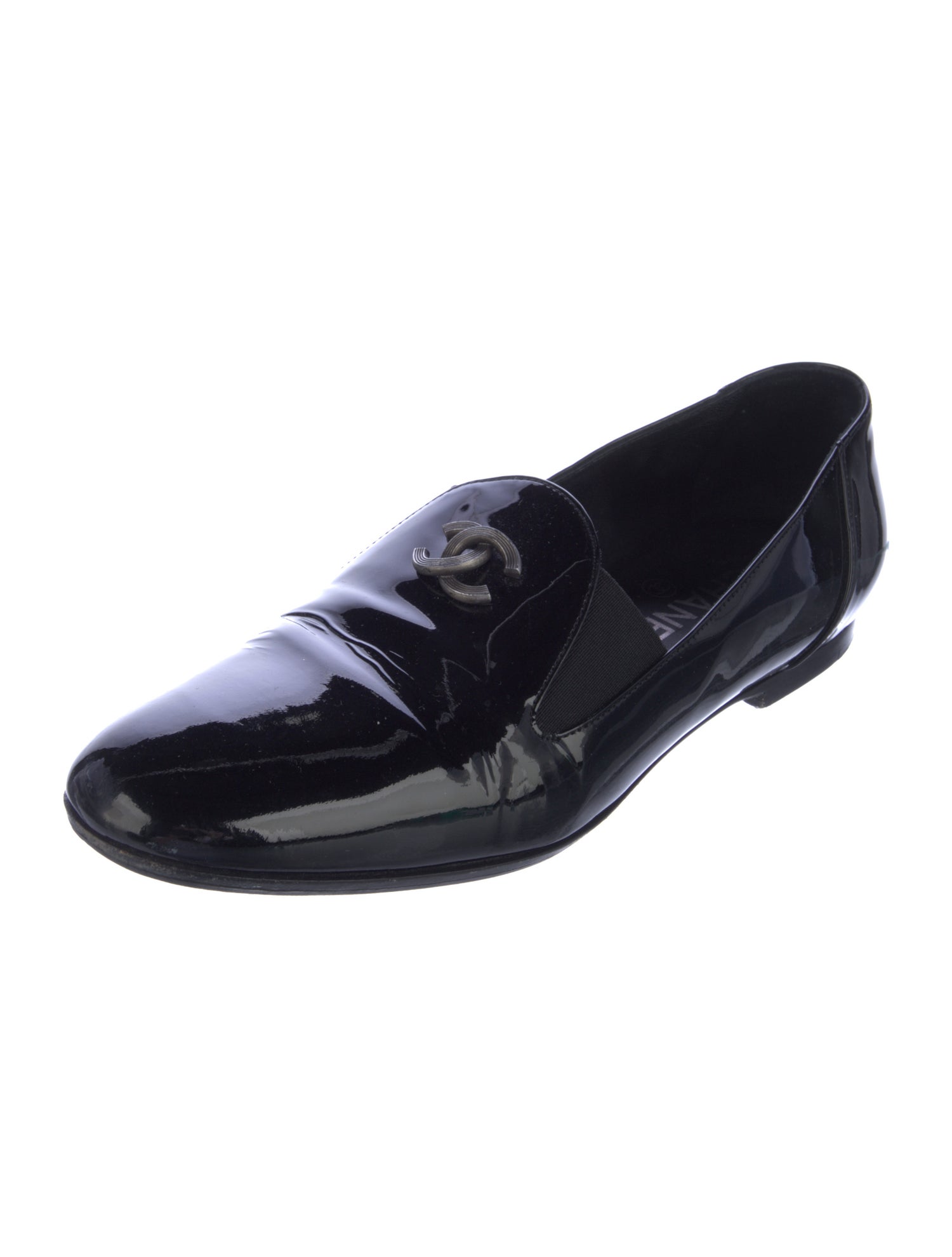Chanel Interlocking CC Logo Patent Leather Loafers