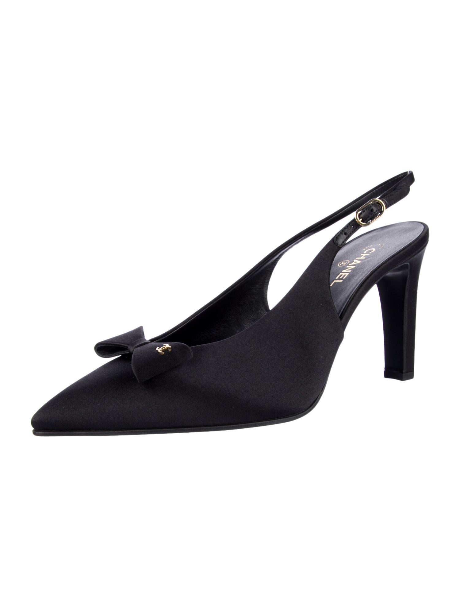 Chanel Interlocking CC Logo Satin Slingback Pumps
