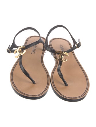 Chanel Interlocking CC Logo Lambskin T-Strap Sandals