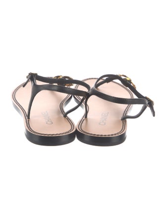Chanel Interlocking CC Logo Lambskin T-Strap Sandals
