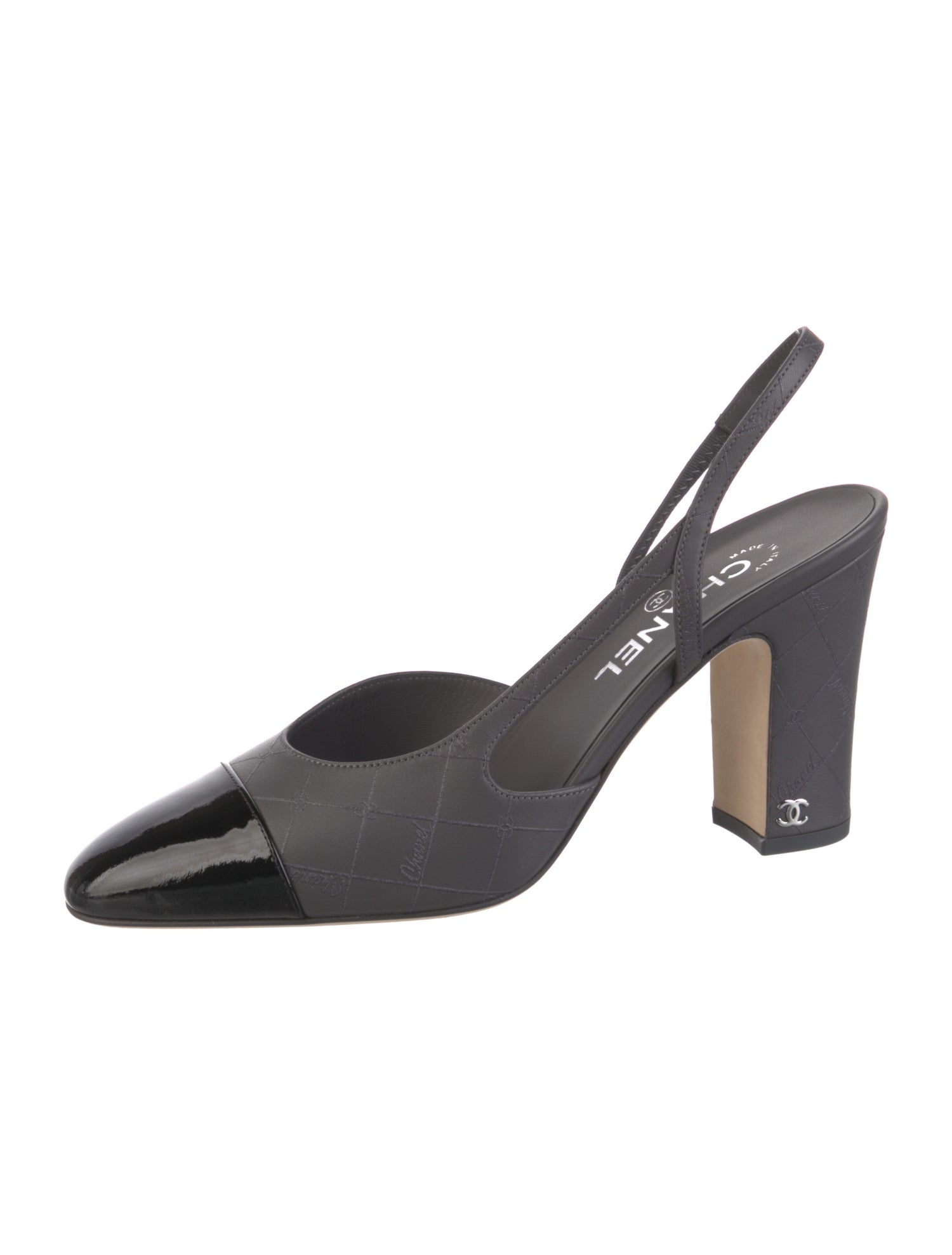 Chanel Interlocking CC Logo Leather Slingback Pumps