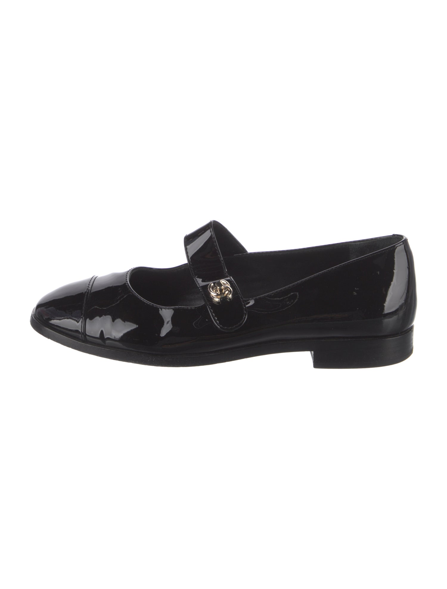 Chanel Interlocking CC Logo Patent Leather Mary Jane Flats