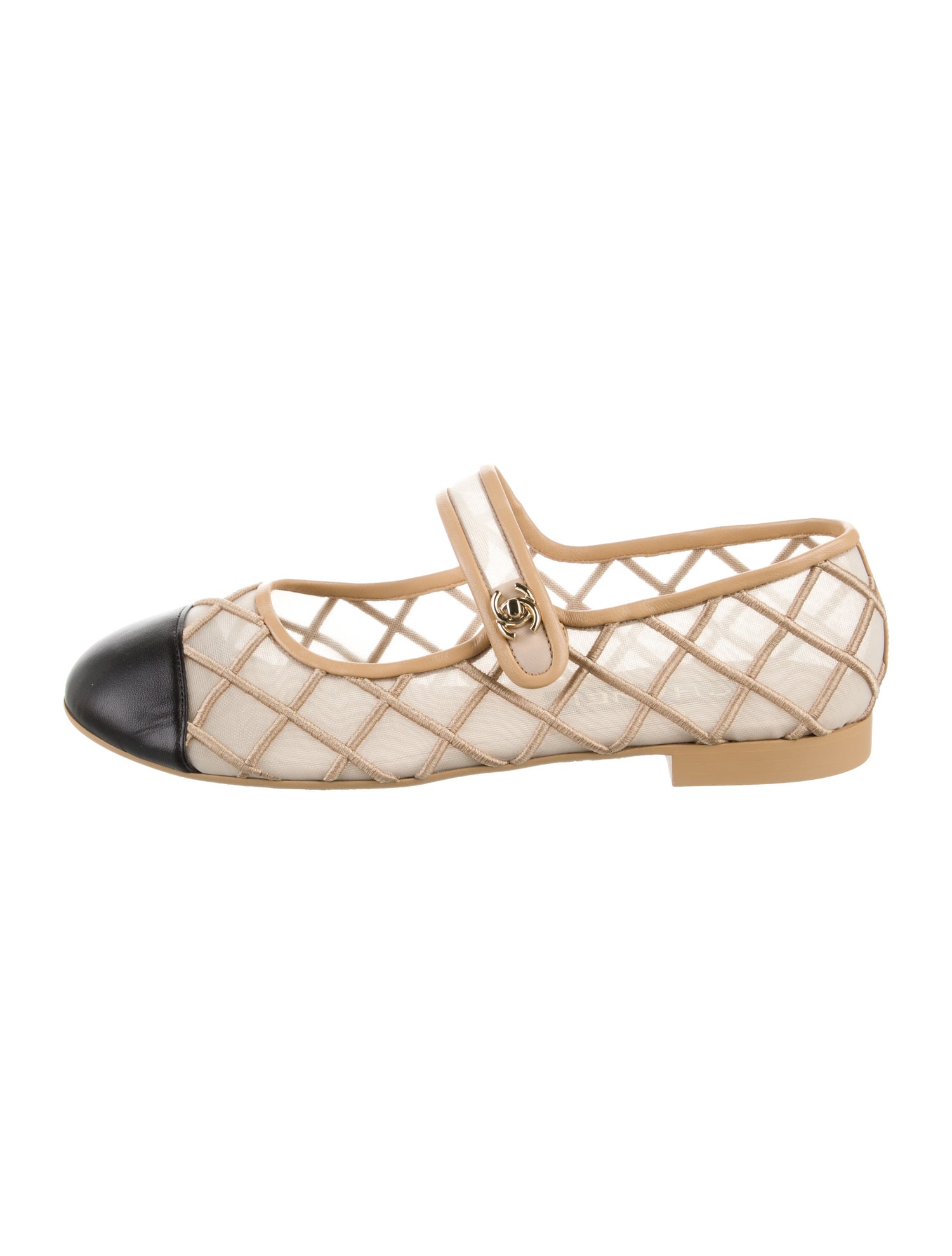 Chanel Interlocking CC Logo Mesh Mary Jane Flats
